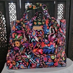 Consuela Multicolor Floral Tote with Black Background